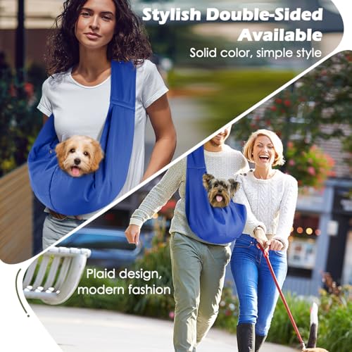 Pawaboo Small Dog Sling Carrier | Reversible Puppy Small Pet Carrier,Hands Free,Safety Buckle,Storage Pocket for Travel,Outdoor Activities Sapphire Blue - color: Sapphire Blue