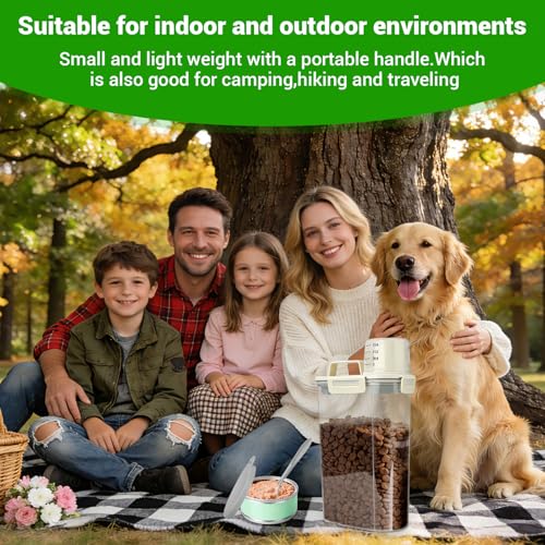 Cat Dog Food Storage Container, 3–5Lbs Portable Pet Food Storage Containers with Cup & Silicone Can Lids for Canned Food Spoon, Small Animal Kibble Dispenser for Bird Seed Cereals Clear/Beige