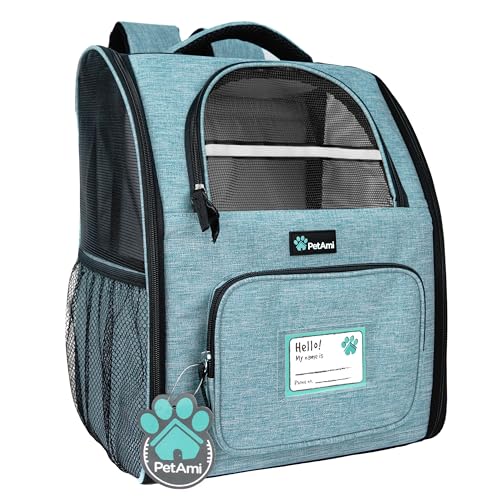PetAmi Dog Backpack Carrier Airline Approved Cat Pet Puppy Bag, Turquoise | Ideal for Small Medium Large Pet up to 18 lb, 2 Side Entry Structured No-Collapse Frame, Ventilated Bookbag for Hiking Travel - color: Sea Blue