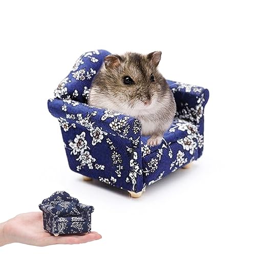 Hamster Mini Cotton Sofa Chair, Small Animal Blue Red Bed Cozy with Pillow, Cage Decor Photo Toys, Relax Habitat House Accessories, Sleep Pad Rest Nest for Hamster, Mice, Rat. - color: Blue Sofa