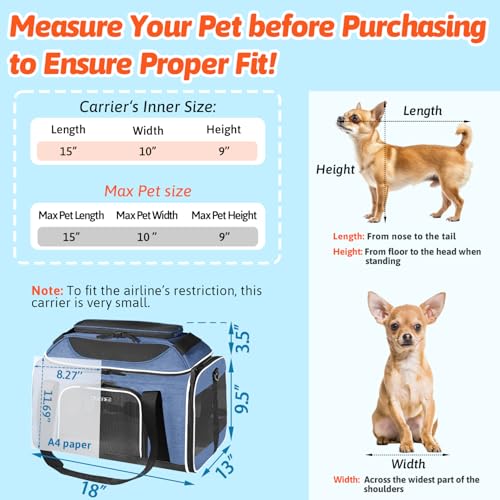 Top-Expandable Small Pet Carrier 18"x13"x9.5" Airline Approved | for Southwest Airlines, Lockable Safety Zippers and Anti-Scratch Mesh, Soft-Sided, Pets Under 10 Lbs, Blue - color: Blue, size: 18.0"L x 13.0"W x 9.5"H