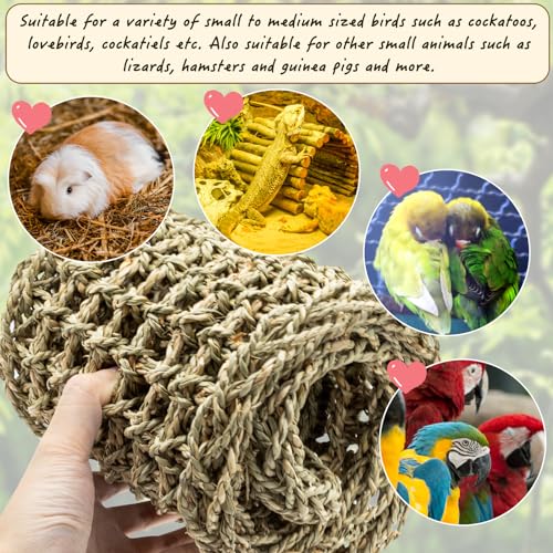 Bird Seagrass Mat 30 x 7 Inch Natural Seagrass Woven Bird Net, Parakeet Climbing Rope Ladder, Hammock Climbing Rope Ladder with Hooks, Chew Toys for Parrots Lovebird Cockatiel Budgie Hamster