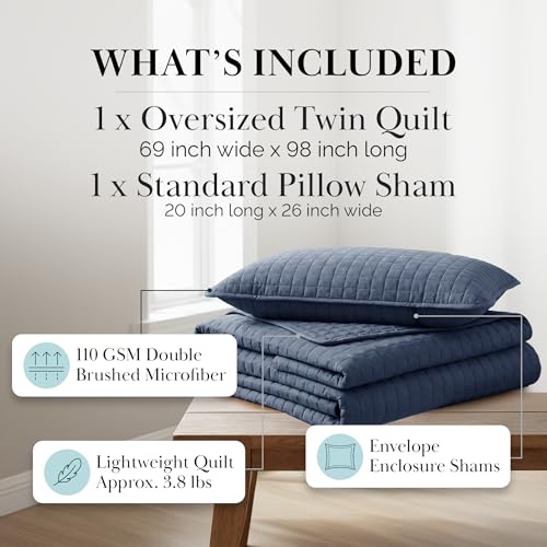 Southshore Fine Living, Inc. Oversized Twin Quilt Bedding Set, Microfiber Quilts, Summer Bedspread & Coverlet Sets, Pet Hair Resistant Bedding, Twin XL Quilt Set with 1 Pillow Sham, Dark Blue Quilt - color: 05 - Dark Blue, size: Twin / Twin XL