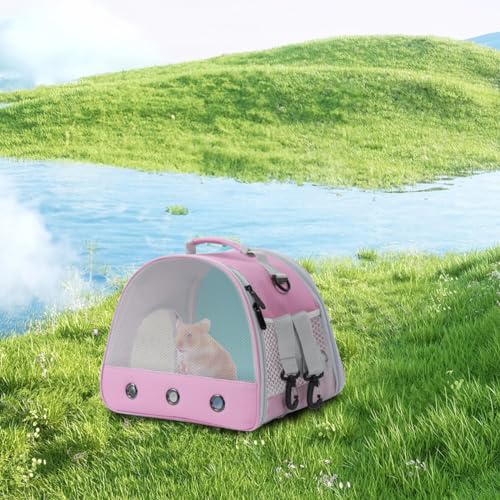 Breathable Guinea Pig Carrier Backpack with Nylon Mesh Window Portable Carrier for Guinea Pig, Bunny Bearded Dragon Bird Chinchilla Ferret Travel Outdoor - color: Pink