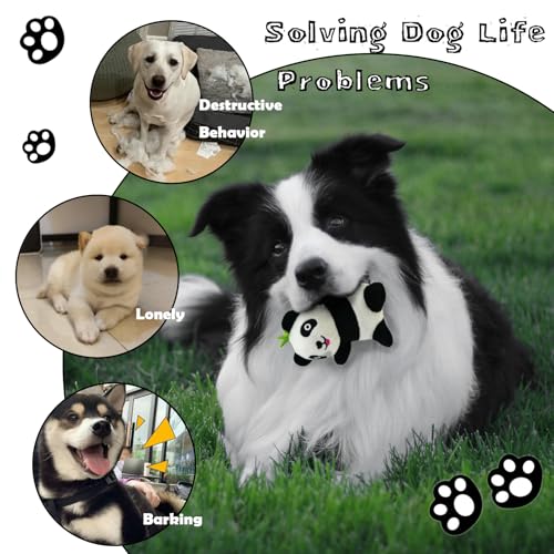 Dog Hide and Seek Toys Puppy Chew Squeaky Toys Plush Mushroom&Bamboo&Shell Hideout Stuffing with Squeakers Animals (3Pcs Squeaky Panda) - color: 3Pcs Squeaky Panda