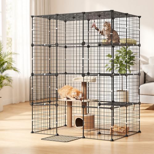 VEVOR Cat Cage 4-Tier 40.98"x27.99"x55" DIY Cat Playpen Indoor Enclosure, Detachable Metal Wire Kennel Crate with 4 Doors, Large Exercise Place Ideal for 1-2 Cats, Kittens and Small Animals, Black - size: 41.0"L x 28.0"W x 55.0"H