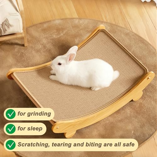 Rabbit Scratcher Mat Natural Sisal Mat Rabbit Chew Toys Bunny Cage Accessories Bunny Beds for Scratch Sleeping Playing, 15.75" x 12.60"