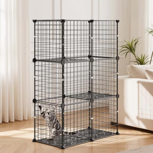 VEVOR Cat Cage 3-Tier 28"x13.98"x40.98" DIY Cat Playpen Indoor Enclosure, Detachable Metal Wire Kennel Crate, Large Exercise Place Ideal for 1-2 Cats, Kittens, Rabbits, Ferrets & Small Animals, Black - size: 28.0"L x 14.0"W x 41.0"H