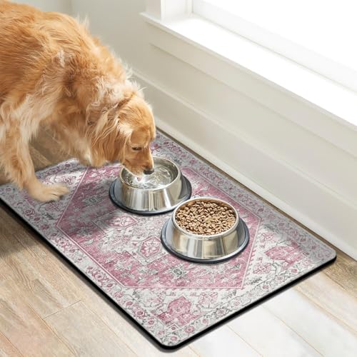 Dog Food Mats for Floors, Absorbent Dog Bowl Mat for Food and Water Dispenser Mat, Quick Dry Cat Food Mat Pet Supplies - color: Pink, size: S(12"×20")