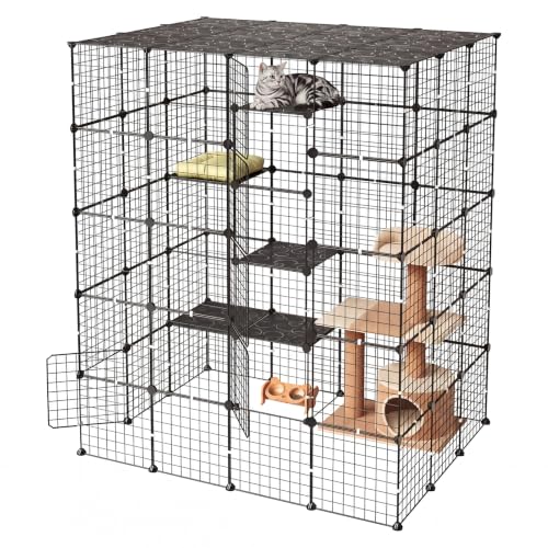 VEVOR Cat Cage 5-Tier 55"x40.98"x68.98" DIY Cat Playpen Indoor Enclosure, Detachable Metal Wire Kennel Crate with 5 Doors, Large Exercise Place Ideal for 2-3 Cats, Kittens and Small Animals, Black - size: 55 x 40.98 x 68.98 in
