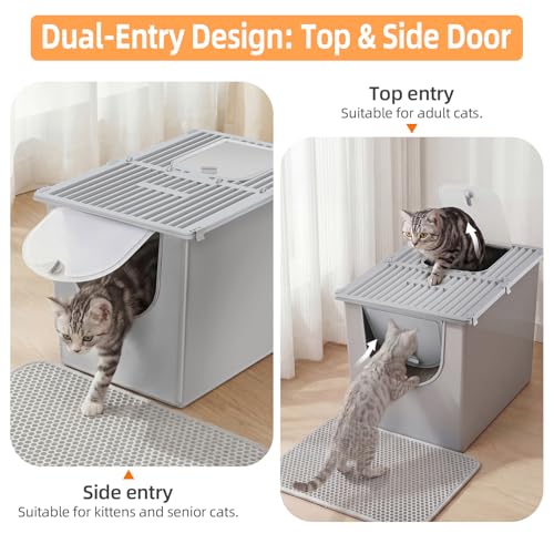 Yangbaga Covered Cat Litter Box: Stainless Steel Enclosed Litter Box w/lid | 24"x16"x16"Side-Corner Box-Removable lid-Odor Control-Non-stick-Easy Clean-Ideal for Large Cat&Kitten-Include Carbon Filter