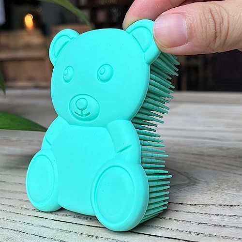 Premium Sensory Brush for Kids or Autism,Soft Silicone Body Scrubber,2 in 1 Sensory Room Occupational Therapy Fidget Brushes,Silicone Loofah,Pet Shower Brushes Bath Shampoo Brush(Bear-Teal) - color: Bear-teal