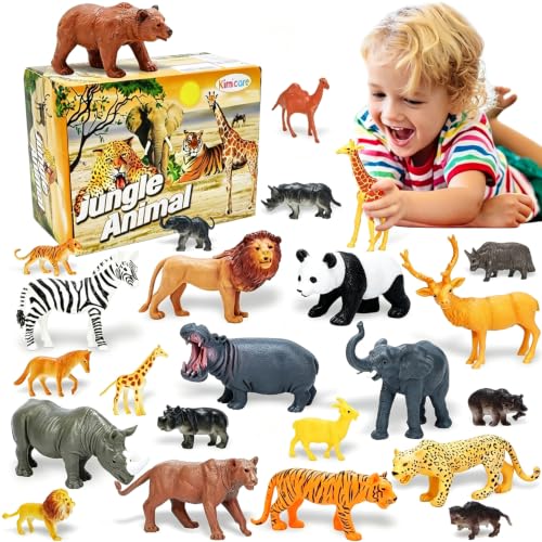24Pcs Safari & Zoo Animals Figures, Realistic Plastic Animal Toys Set for Kids 1 2 3, Educational Jungle Animals Figures Playset, Party Supplies Birthday Gifts for Toddlers Boys Girls - style: Safari Animals Figures