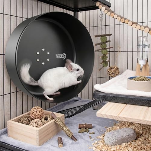 15" Aluminum Alloy Silent Chinchilla Exercise Wheel | Noiseless Running Wheel for Chinchilla, Rat, Hedgehogs, Squirrels and Small Pets (Black) - color: Black