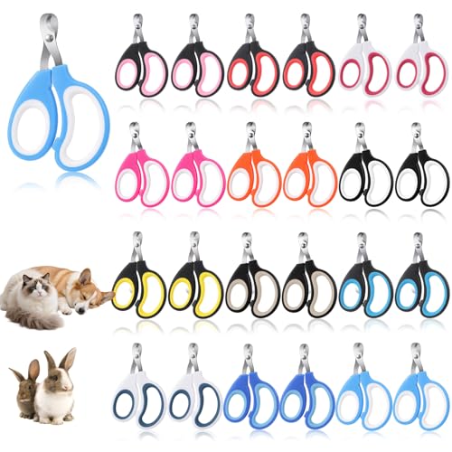 24 Pcs Cat Nail Trimmers & Cat Claw Clippers Bulk, Pet Nail Clippers Set for Cats, Kittens, Dogs, Puppies, Rabbits, Grooming Essentials for Cattery, Breeders, Pet Salons(12 Colors)