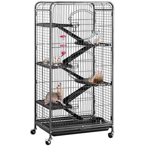 Yaheetech 52-inch Ferret Cage 6 Level Metal Rat Cage with 3 Front Doors/Feeder/Wheels Small Animal Cage for Ferret/Chinchilla/Bunny/Rabbit/Squirrel, Black - size: 52"