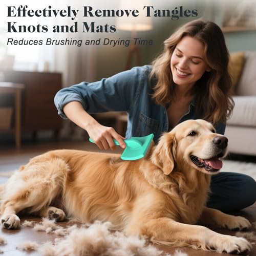 2PCS Slicker Brush for Dogs & Pet Comb,Professional Dog Grooming Brush (Goldendoodles,Poodles,Labradoodles) with Extra Long Pins to Effectively Remove Tangles, Knots and Mats (Cyan, Large) - color: Cyan, size: Large