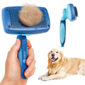 AKC Self-Cleaning Slicker Brush for Dogs & Cats, All Coat Types | Skin-friendly deshedding brush removes loose hair, mats and tangles with an easy-clean design. - style: Self Cleaning Slicker Brush
