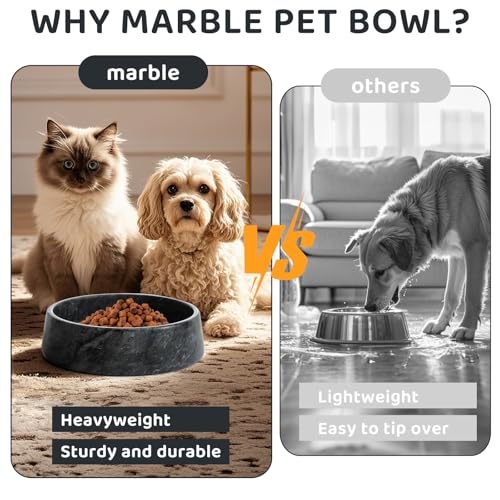 SAMAH Black Marble Dog Bowl, Non-Slip Non-Tipping Heavy Dog Food Bowl, Large Weighted Stone Dish, Natural Marble Dog Water Bowl, Easy to Clean, Gifts for Cat & Dog Lovers, Holds 6 Cups(6 lbs) - color: Black, size: L