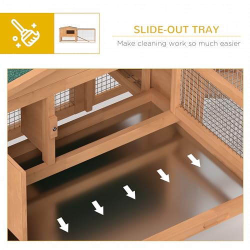 PawHut Rabbit Hutch 2-Story Bunny Cage, Guinea Pig Cage, Small Animal House with Slide Out Tray, for Indoor Outdoor, 61.5" x 23" x 27", Natural | Bunny Cage, Guinea Pig Cage, Small Animal House, Slide Out Tray, for Rabbits Chickens Ducks - color: Orange