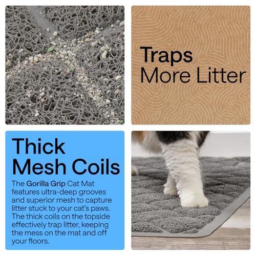GORILLA GRIP Cat Litter Box Mat, Cushioned Coil Mesh Litter Trapping Mats, Scatter Control Supplies for Less Mess, Phthalate Free, Ultra Deep Catch Grooves, Rinse or Vacuum to Clean, 30x20 Gray - color: Grey, style: Medium (30" x 20")