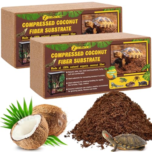 ZeeDix 2 Pack Coconut Fiber Substrate, Premium Coco Coir Reptile Substrate | 100% Coconut Husk Terrarium Bedding for Reptiles, Tortoise, Bearded Dragon, Gecko, Snake, Hermit Crabs, Frogs, Tarantula - color: 2pcs