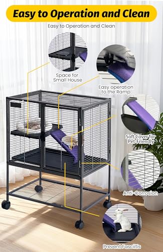 Multi-Level Metal Small Animal Cage, Removable Tray & Ramp, Lockable, BPA-Free, Indoor/Outdoor Use,for Ferrets, Hamsters, Chinchillas, Rabbits, Guinea Pigs, Hedgehogs, Gerbils - size: 24''Lx17''Wx34''H