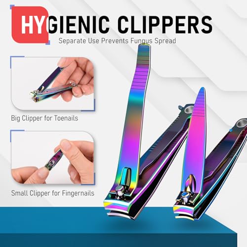 firiKer Nail Clippers with Nail File,Fingernail Clipper,Toe Nail Clippers | Nail Clipper Set ( Rainbow), Large for Toenails,Small for Fingernails, Used Separately, Ideal Gift for Men and Women - color: Rainbow