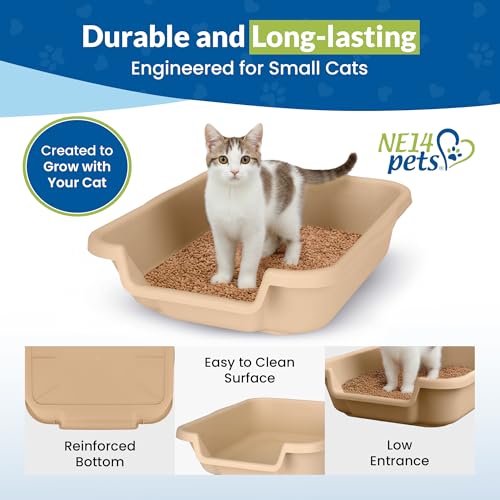 KittyGohere Senior Cat Litter Box Small with Scoop, 2 Pack Beach Sand | Open Top Low Entrance Kitty Litter Box With With Long-handle Jumbo Scoop, Lightweight & Durable Litters Box, Made in USA - color: Beach Sand, size: Small(2 Pack) with Scoop