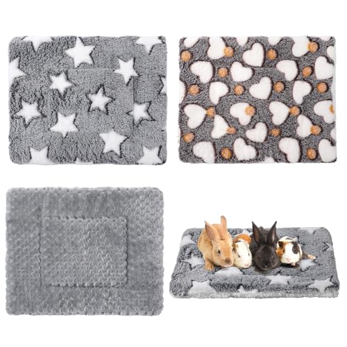 Jetec 3 Pcs Bunny Guinea Pig Beds Soft Bunny Mats Warm Guinea Pig Mat Small Animal Bed Pads Fleece Sleeping Pads for Indoor Rabbit Hamster Squirrel Hedgehog Chinchilla(Fleece,Pineapple Grid,Gray) - color: Gray, size: Fleece, style: Pineapple Grid