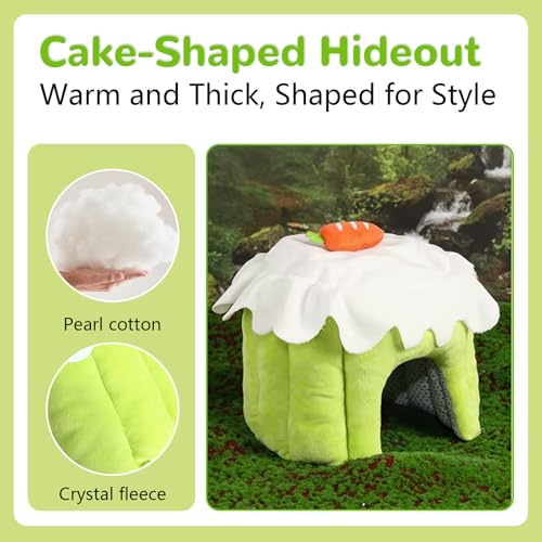 Guinea Pig Hideout, Warm Bunny House, Washable Winter Dwarf Rabbit Bed for Hamster, Chinchilla,Hedgehog, Ferret & Other Small Animals (Green-L) - color: Green, size: L：13.8 × 13.8 × 13 in （35 x 35 x 33 cm）