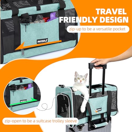 Cat Carrier Soft-Sided Travel Bag for Medium to Large Cat Over 15lbs | Small Puppy Dog Carry Crate 12 Pounds, Top Entry, Breathable Mesh, Pet Kitten Rabbit Cage Bag Transport Kennel Collapsible - color: Teal