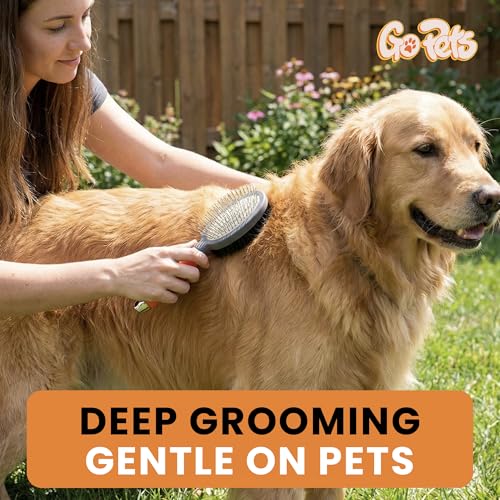 GoPets Double-Sided Pin & Bristle Brush, Grooming Tool for Dogs & Cats | Detangling, Shedding Control, Slicker Brush for Long-Haired Pets, Fur Removal for Healthy Coat, Ergonomic Handle - style: Double-Sided Pin & Bristle Brush