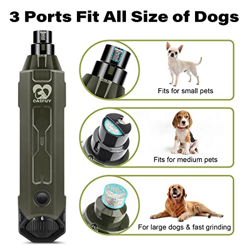 Casfuy 6-Speed Dog Nail Grinder - Newest Enhanced Pet Nail Grinder Super Quiet Rechargeable Electric Dog Nail Trimmer Painless Paws Grooming & Smoothing Tool for Large Medium Small Dogs (Army Green) - color: Army Green