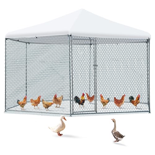 Outvita Large Metal Chicken Coop, Chicken Run, 3 x 11.4 x 8.6FT | Waterproof Cover, Heavy Duty Steel Frame, Large Poultry Cage for Dog Kennel, Duck Coop and Hen House - color: Silver, size: 156.0"L x 136.8"W x 103.2"H