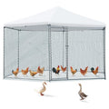 Outvita Large Metal Chicken Coop, Chicken Run, 3 x 11.4 x 8.6FT | Waterproof Cover, Heavy Duty Steel Frame, Large Poultry Cage for Dog Kennel, Duck Coop and Hen House - color: Silver, size: 156.0"L x 136.8"W x 103.2"H