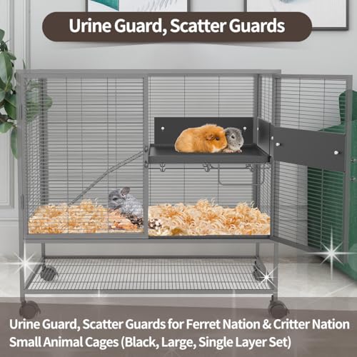 YKD Aluminum Alloy Scatter Guard for Ferret Nation & Critter Nation Cages | Urine Guard Easy Install Poop Guard to Contain Mess, Keep Floor Clean for Chinchillas, Rats (Black, Shelf Set) - size: Shelf Set