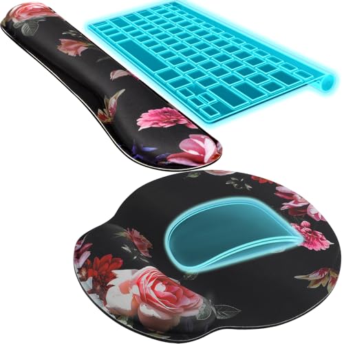 KTRIO Keyboard Wrist Rest & Mouse Pad with Wrist Rest, Peony Flower | Memory Foam Wrist Support, Ergonomic Design, Non-Slip Base, Office and Home Use - color: Peony Flower