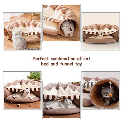 EAEDMY Cat Rabbit Tunnel Bed Nest for Cats Indoor, with Collapsible Washable Soft Cushion, Plush Ball and Exercise Wheel Tube, Fit for Puppy Bunny Kitty Kitten Ferret(2.Coffee) - color: 2.Coffee