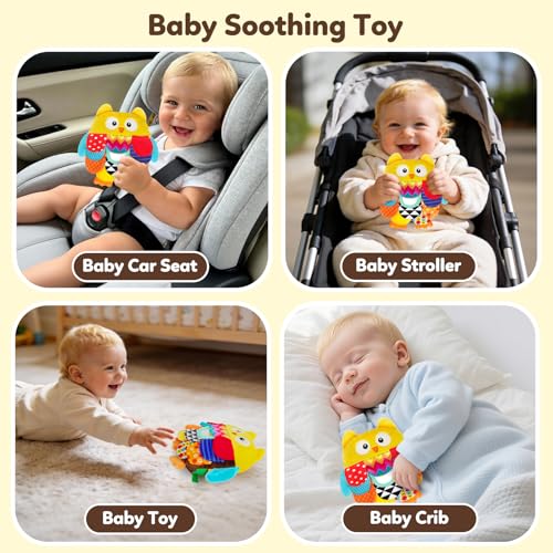 GKDOMS Vibrant Sensory Owl Plush Stuffed Animal Baby Toy Tummy Time Multi-Textured Squeaking & Crinkling Learning Toy for Busy Hands Babies 0-36Months, Baby Shower 1st Birthday Gifts - color: Colorful