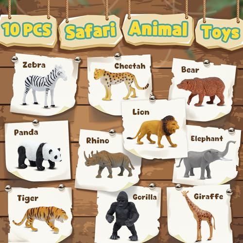 Safari Animal Figurines Set for Kids, 10 Piece Realistic Wild Zoo Animals Collection with Elephant, Lion, Tiger, Giraffe, Educational Toys for Toddlers Boys Girls - style: 10-PC Safari Animal Figures Set