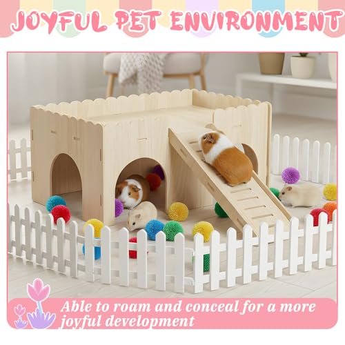 1 Set Guinea Pig Hideout, Upgraded Wooden Guinea Pigs Castle with Stairs 14.96*9.84 Inches Detachable Guineas Pig House with Stair Large Guineas Piggy Castle for Hamsters and Chinchilla Small Animals