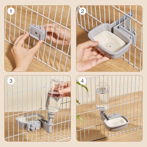 Pet Water Bottle for Cage, Anti-Overflow Gravity Water Bowl Dispenser for Puppies, Cats, Rabbits, Ferrets, Guinea Pigs, and Other Small Animals (Gray, 25oz) - size: 25oz
