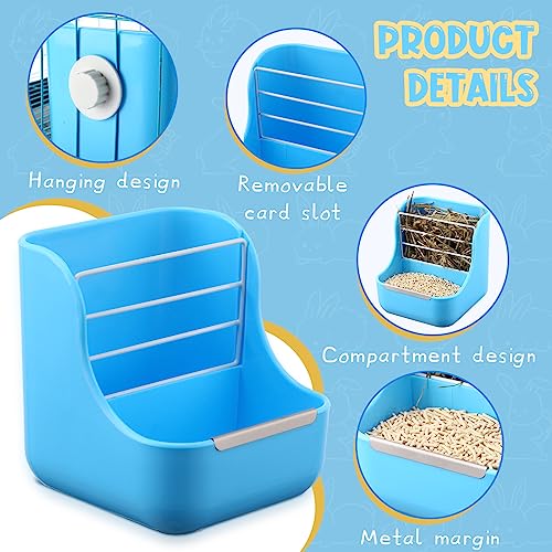Kacctyen 4 Pcs Hay Feeder Bunny Hay Rack Manger Hay Food Bin Feeder Hanging Feeder Dispenser Double Use for Grass and Food Blue Guinea Pig Food Bowl Chinchilla Hay Holder for Small Pets
