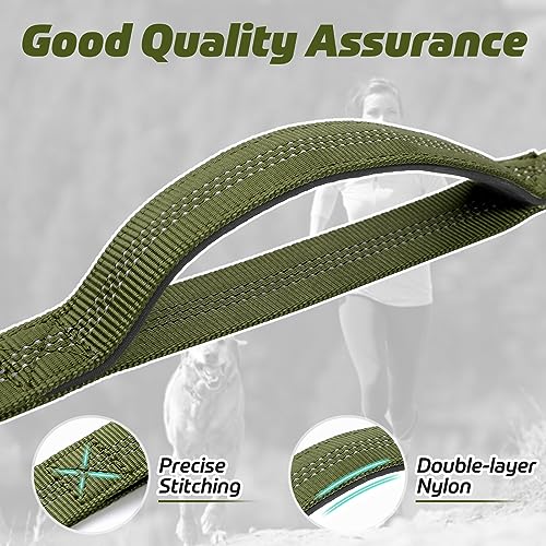 rabbitgoo Tactical Dog Leash, Heavy Duty Training Bungee Lead | Military Leash with 2 Padded Control Handles for Medium Large Dogs, No Pull for Shock Absorption, Reflective, Green, 5.2FT - color: Green, size: Max: 5.2ft