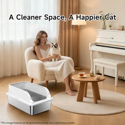 Stainless Steel Litter Box XL | Prevents Urine Leakage Includes Scoop Durable & Sturdy Odor-Resistant - color: Grey XL