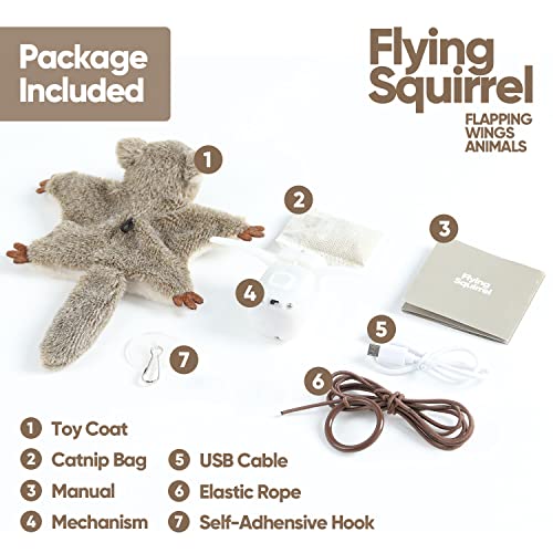 Flapping Cat Toy, Motion Activated Flying Squirrel with Catnip, 3 Modes & USB Rechargeable, Machine Washable Interactive Toy for Indoor Cats - style: Flying Squirrel