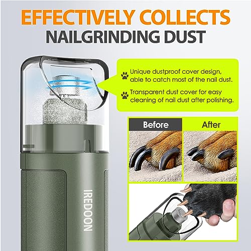 Dog Nail Grinder with 4 LED Lights, 3 Speeds Super Quiet for Pets | Low Vibration,Electric Pet Nail Grinder, Professional Painless Paw Grooming & Smoothing for Small to Large Dogs Cats(Green) - color: Matte Green