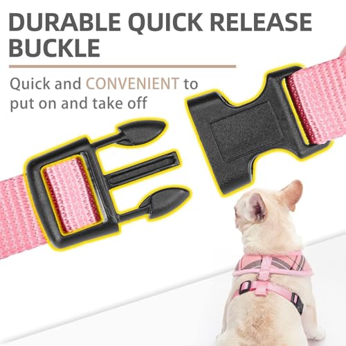 PUPTECK Soft Mesh Dog Harness and Leash Set Pet Puppy Cat Comfort Padded Vest No Pull Harnesses, Light Pink, S - color: Light pink, size: S (NECK: 12", CHEST: 14"-18")