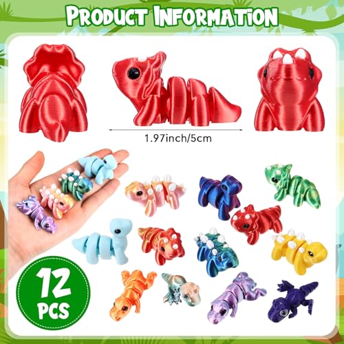 Honoson 12 Pcs 3D Printed Animals 5-7cm, Dinosaur | Articulated Fidget Animals, Flexible 3D Printed Figures for Stress Relief, Cute Mini Joints for Party Favors and Display - size: 5-7cm, style: Dinosaur